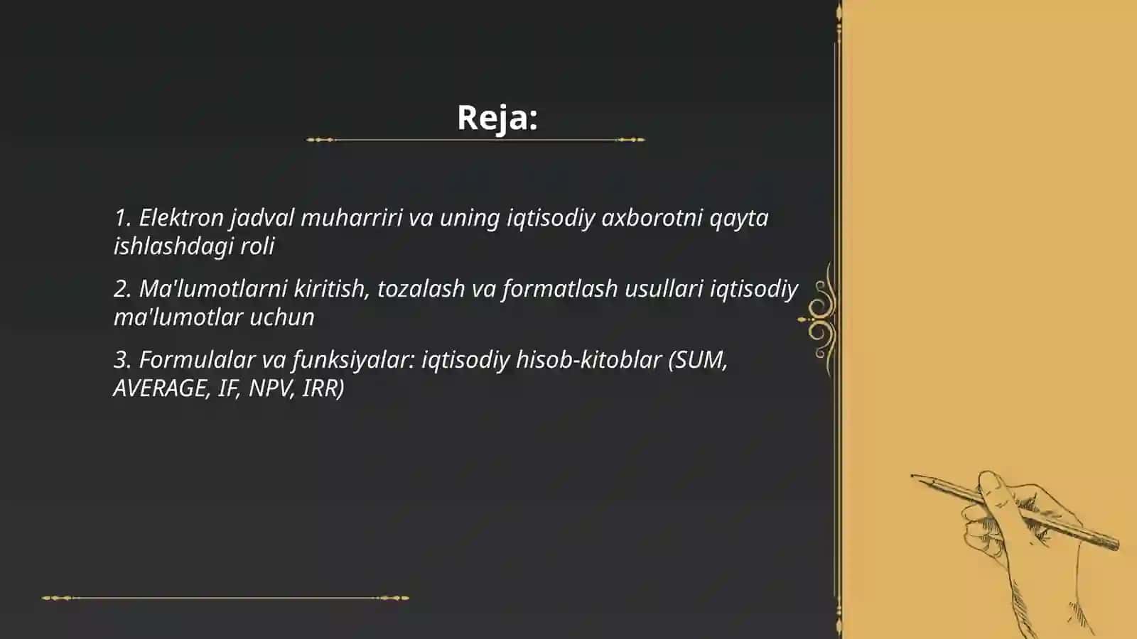 Iqtisodiy axborotni qayta ishlash uchun elektron jadval muharrirlaridan foydalanish 2