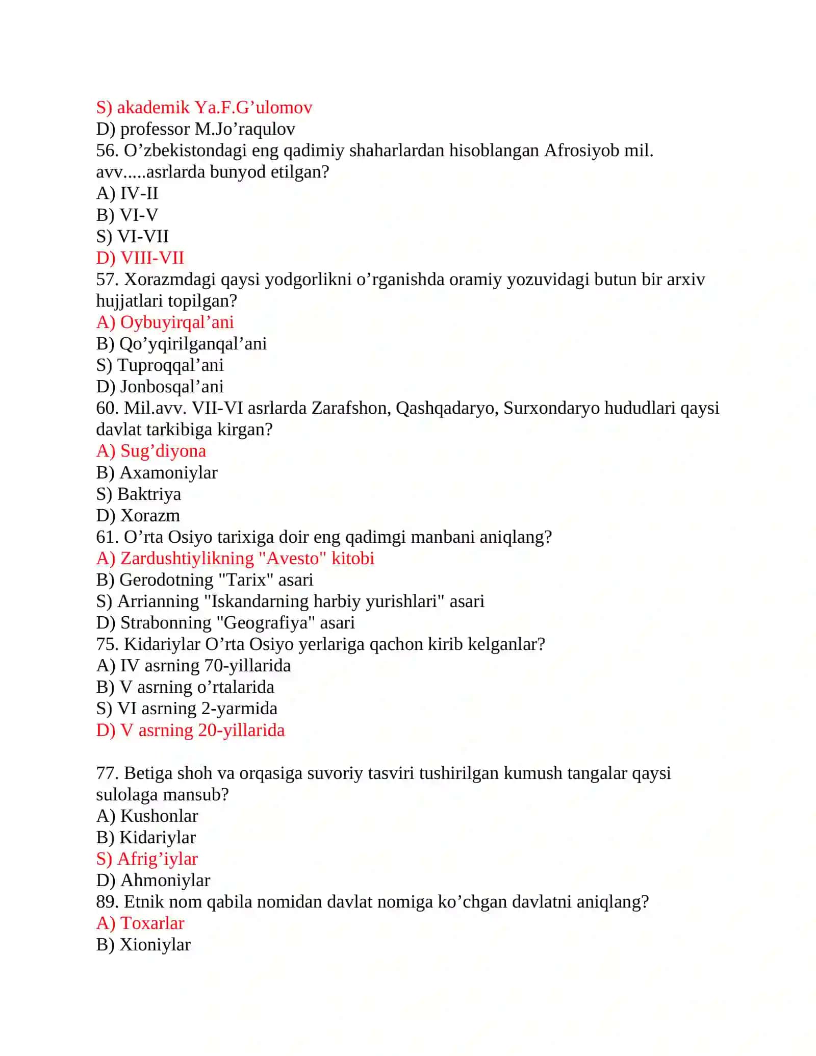 Tarix fanidan test 2