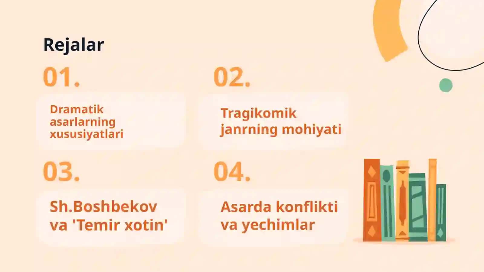 Dramatik asarlarda tragikomik xususiyatlar. Sh.Boshbekovning "Temir xotin" asari misolida 2