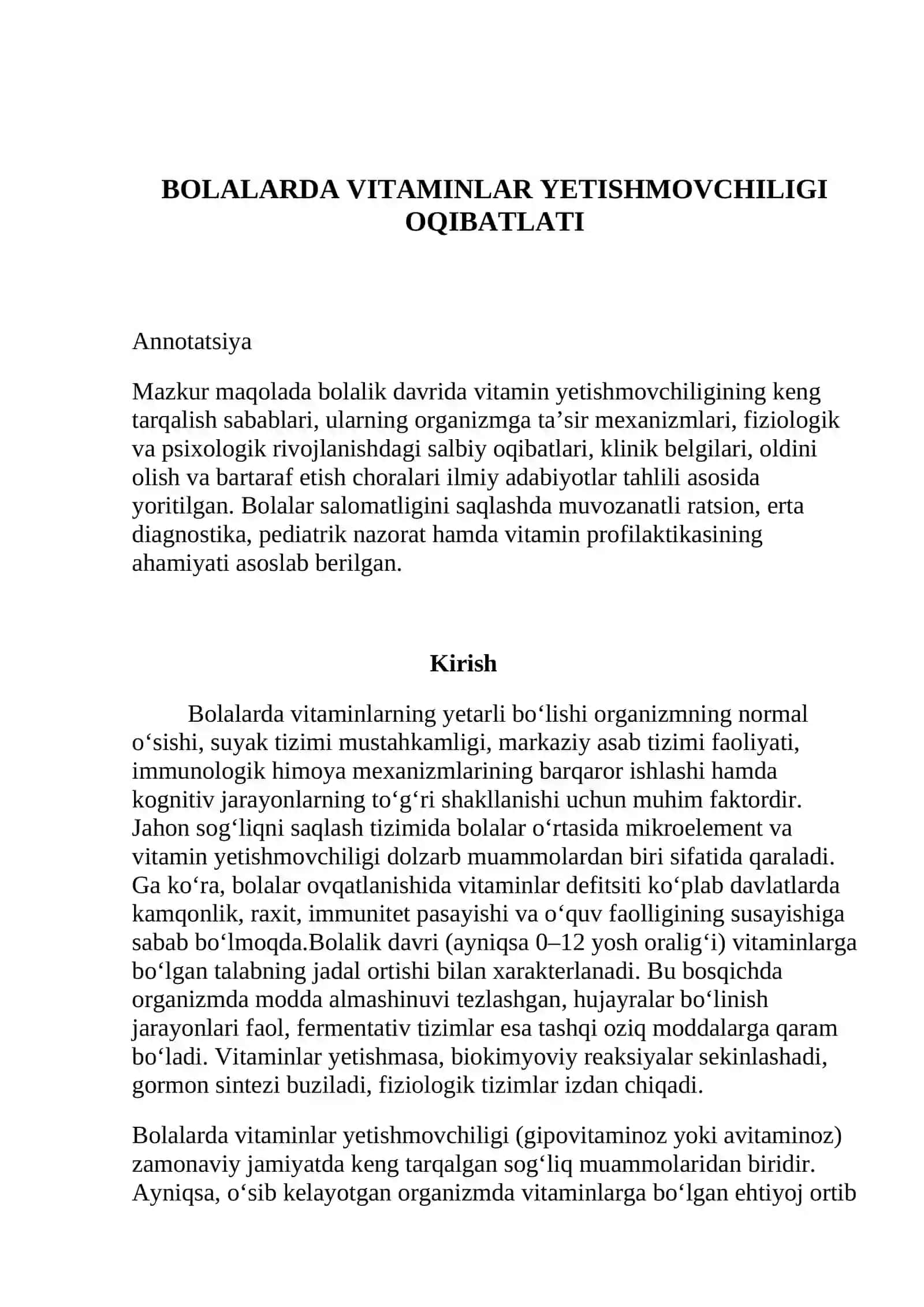Bolalarda vitaminlar yetishmovchiligi oqibatlari 2