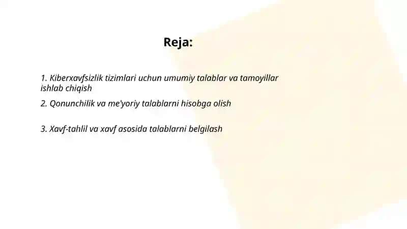 Kiberxavfsizlik tizimlari uchun talablar ishlab chiqish 2