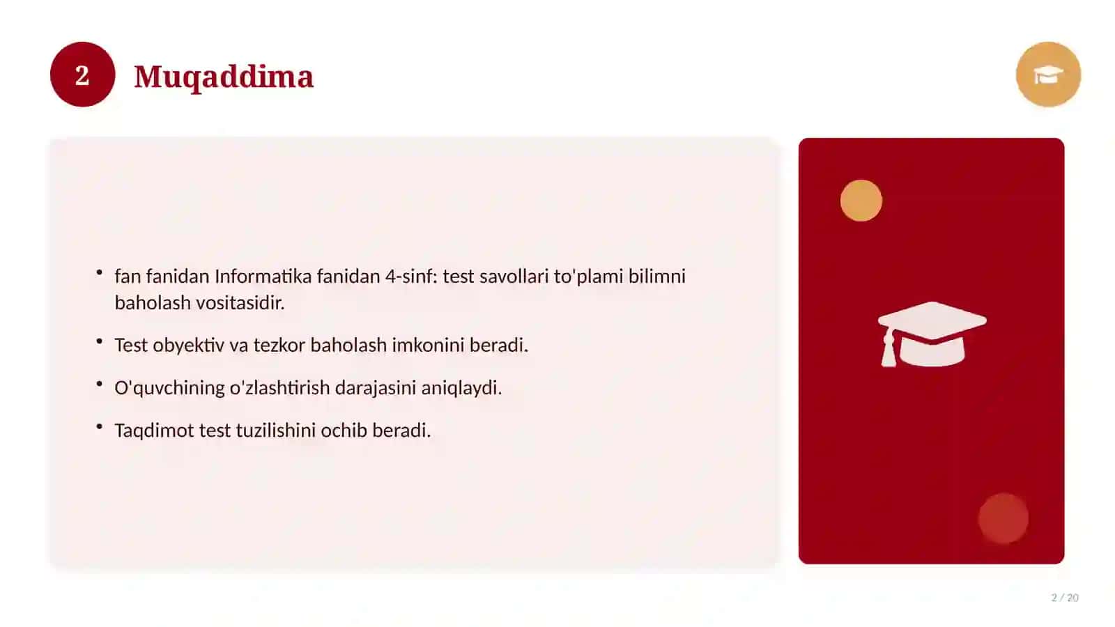 Informatika fanidan 4-sinf: test savollari to'plami 2