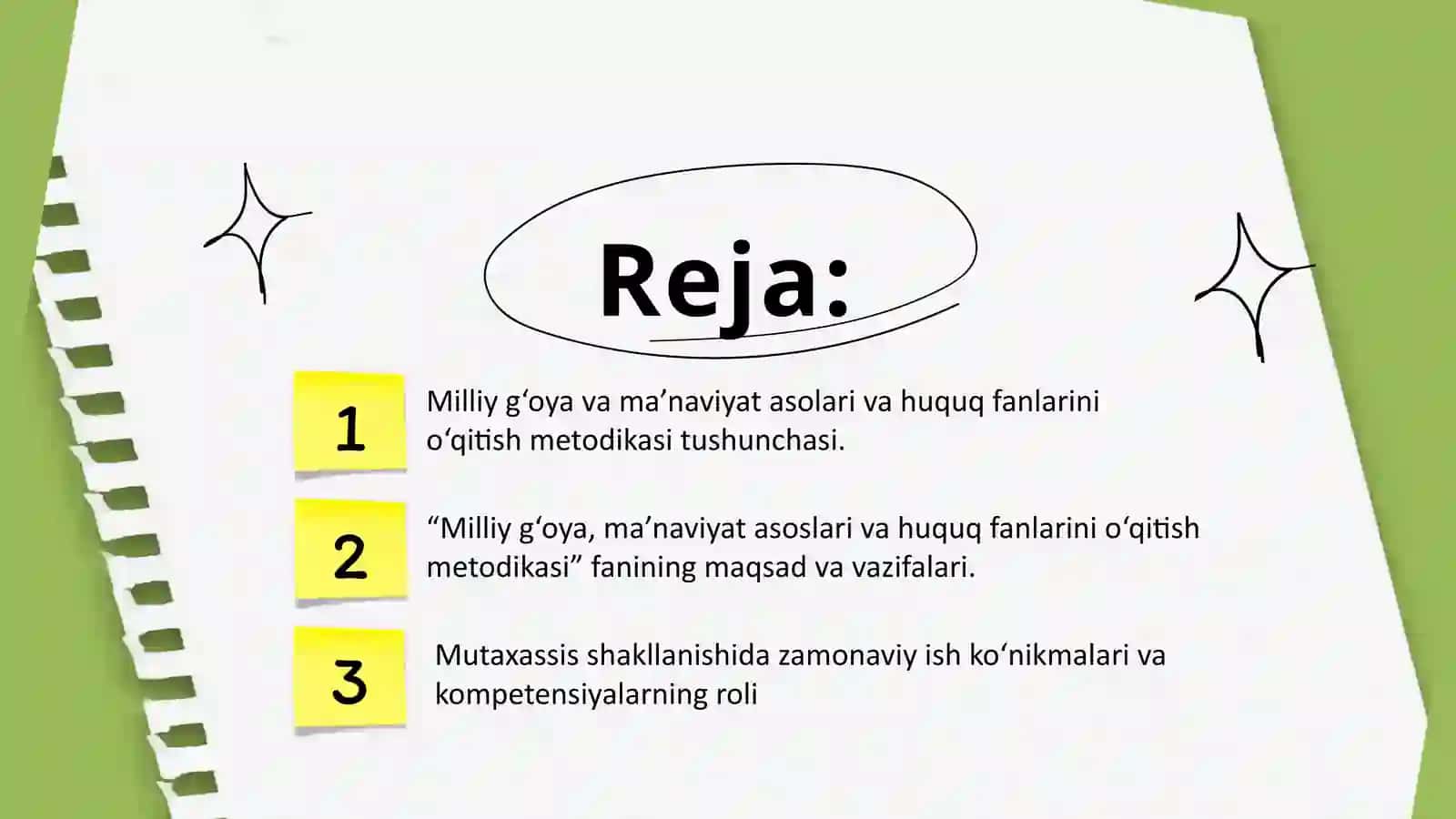 Milliy g'oya, ma’naviyat soslari va huquq fanlarini o’qitish metodikasi 2