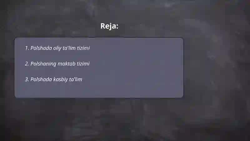 Polsha davlatining ta'lim sohalari 2