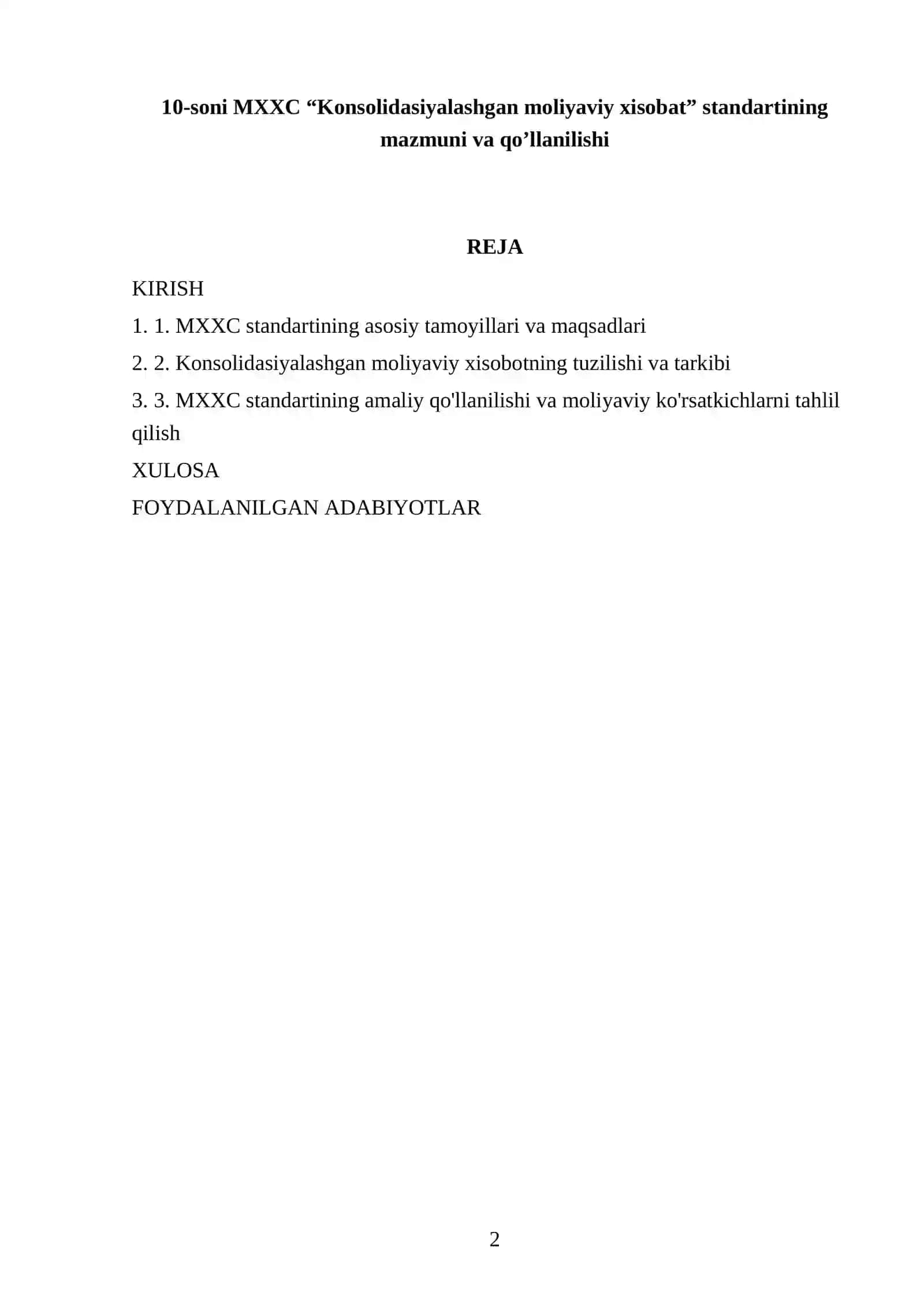 Konsolidasiyalashgan moliyaviy xisobot (KMX) 2
