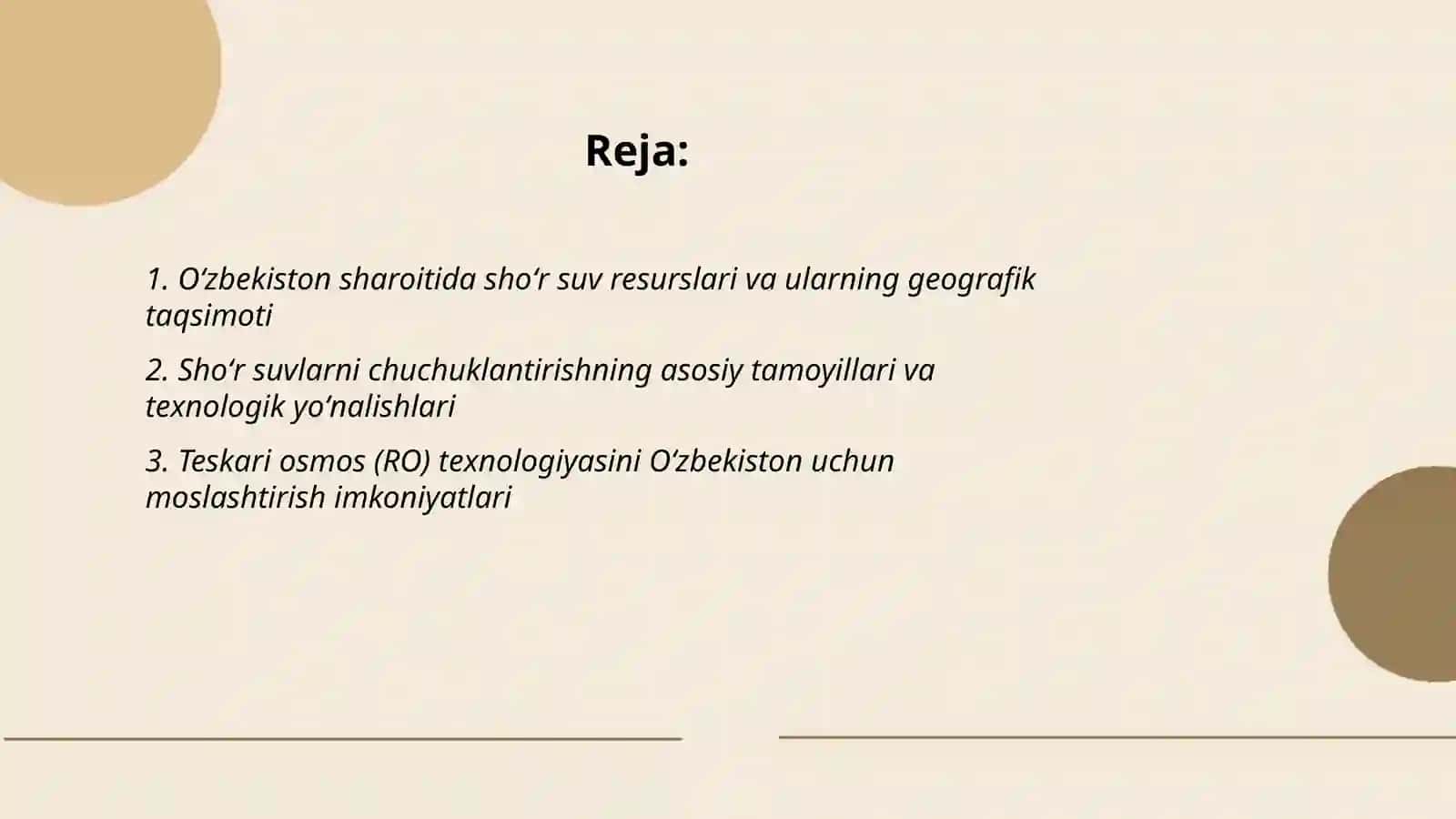 Oʻzbekiston sharoitida shoʻr suvlar chuchuklantirish gʻoyasini yaratish 2