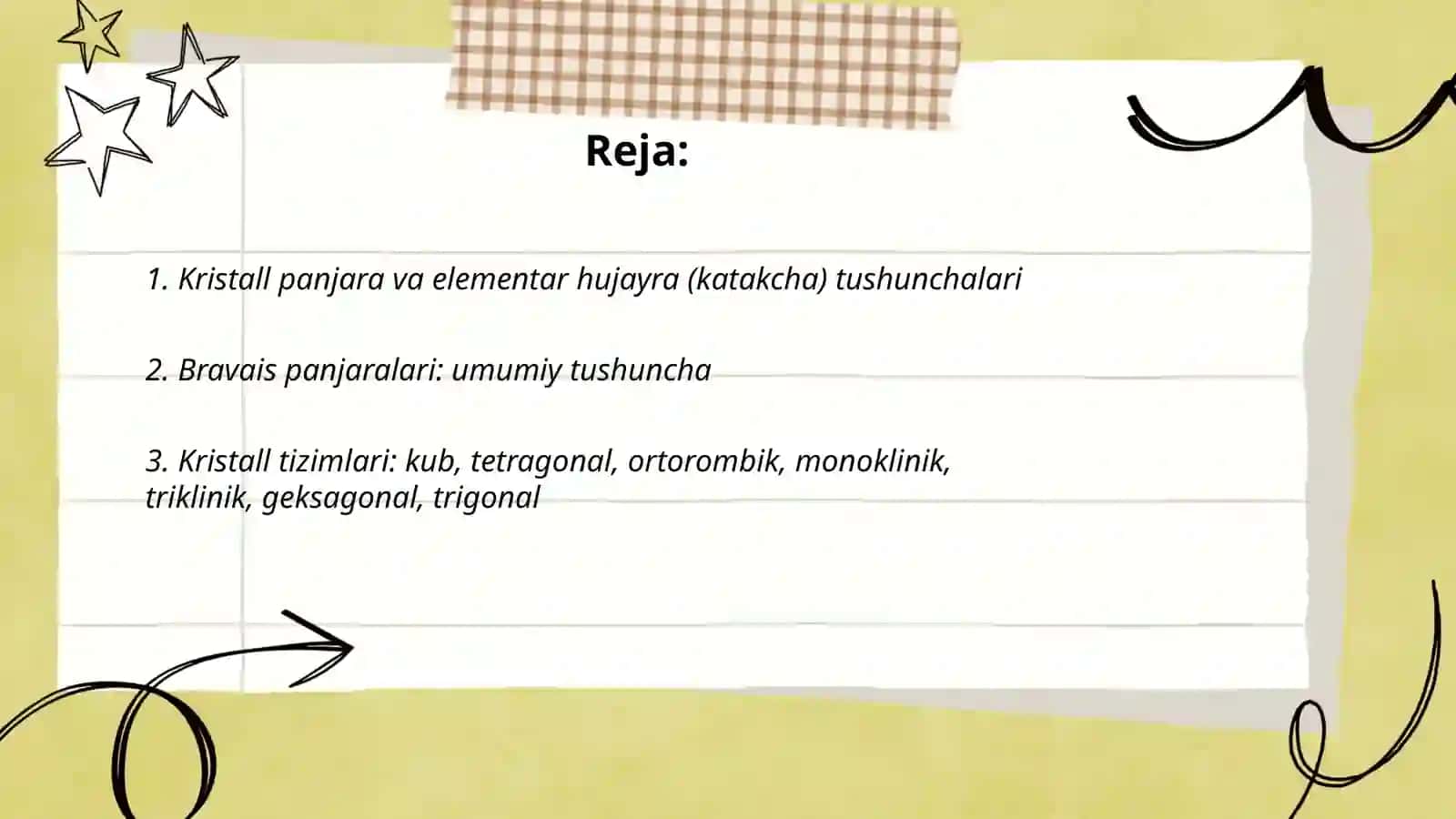 Kristall panjaraning asosiy tiplari va elementar hujayra(katakcha) 2
