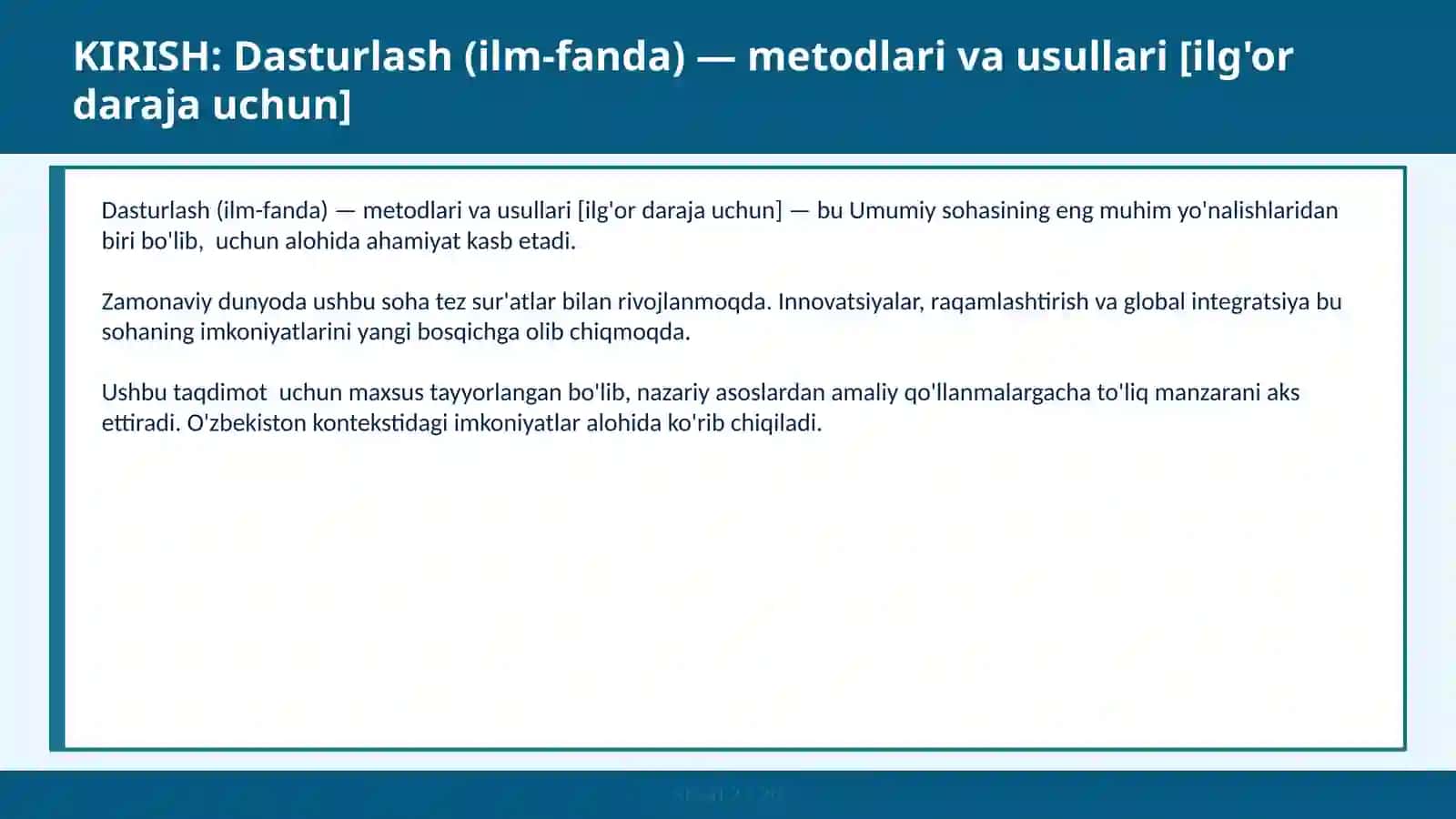 Dasturlash (Ilm-Fanda) — Metodlari va Usullari [Ilg'or Daraja Uchun] 2