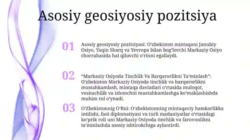 Markaziy Osiyoda Tinchlik Va Barqarorlikni Ta'Minlashdagi O'Zbekistonnig O'Rni 2