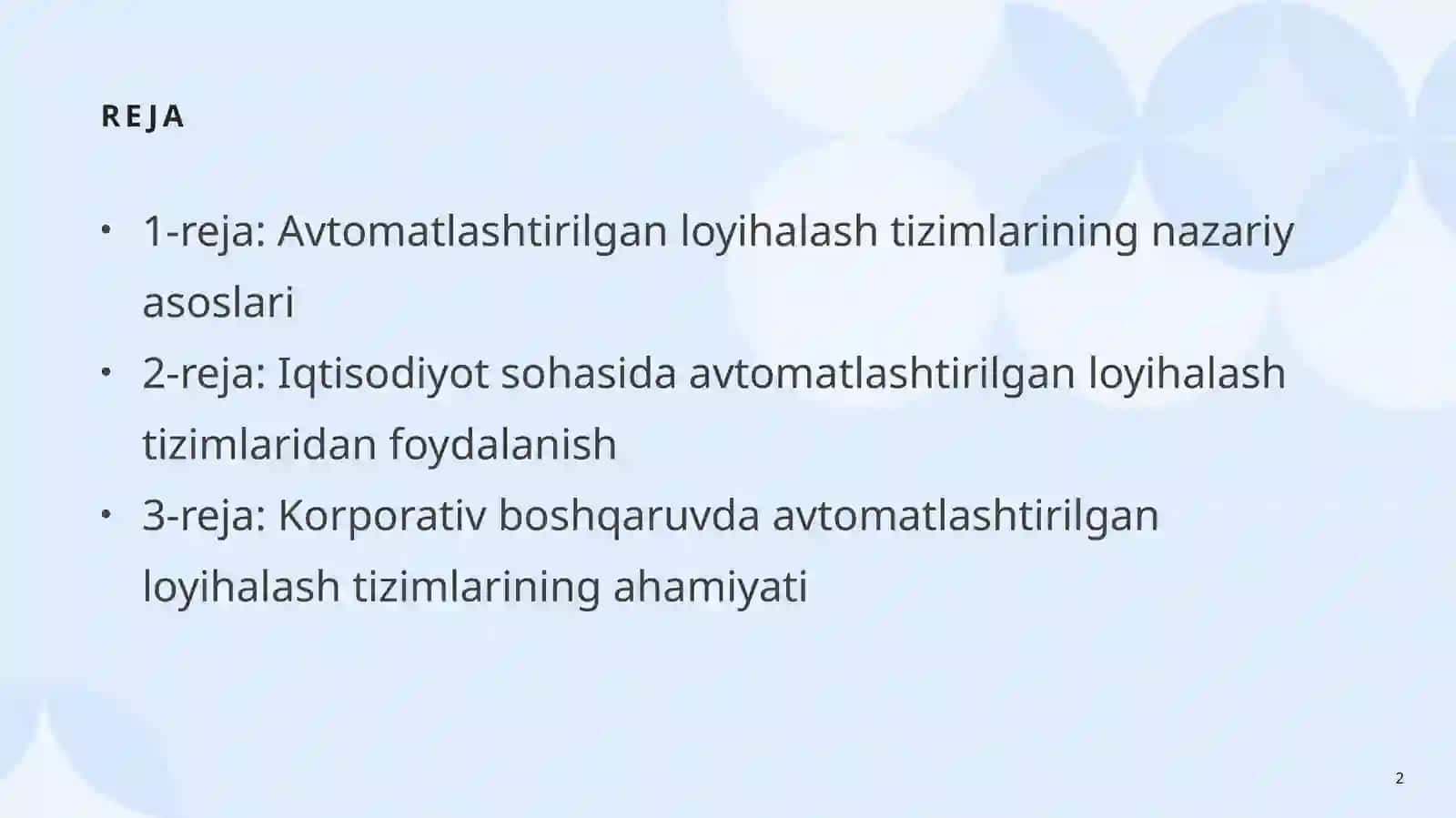 Avtomatlashtirilgan loyihalashtizimlari 2