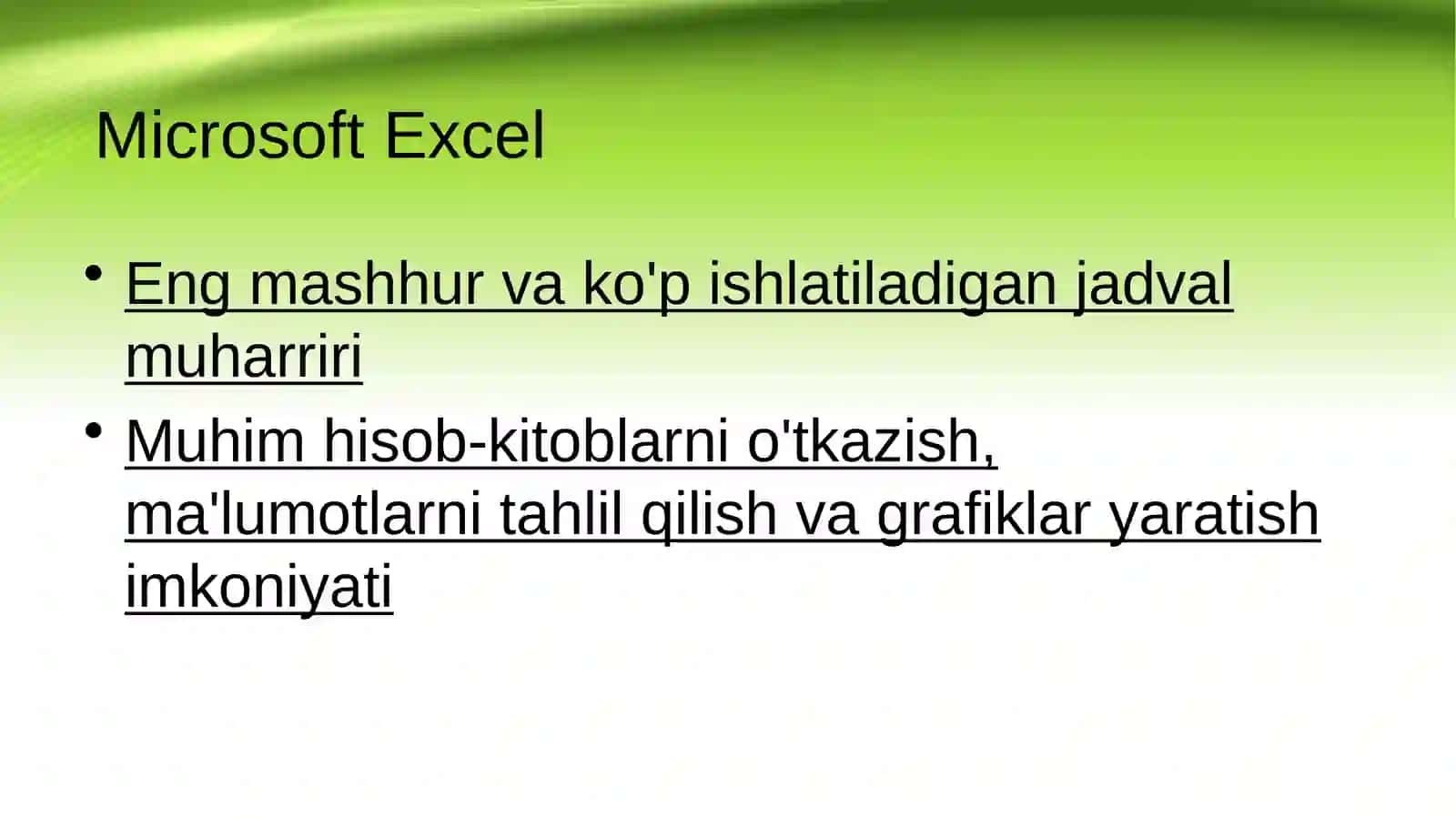 Iqtisodiy axborotni qayta ishlash uchun elektron jadval muharrirlardan foydalanish 2