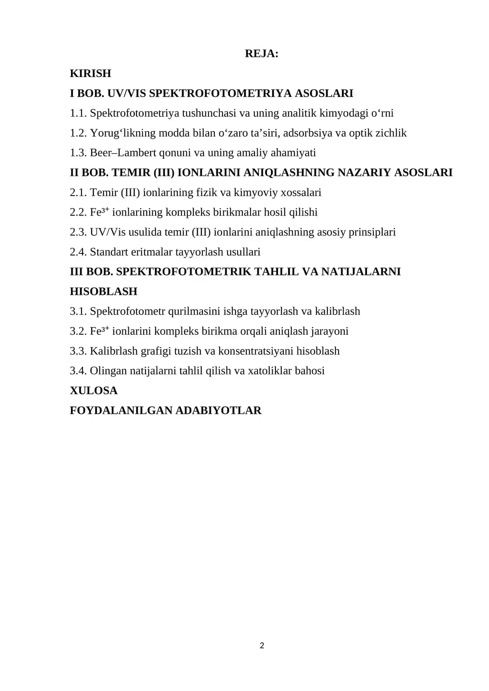 UV/vis spektorofotometirda temir(III) ionlar miqdorini hisoblash 2