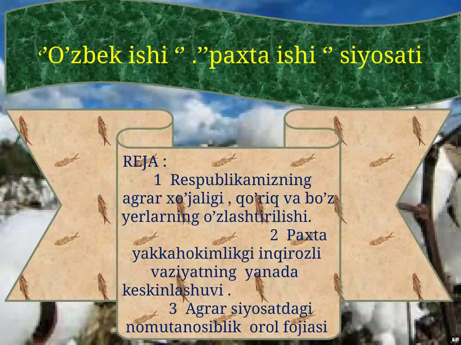 NDPI TARIXfakulteti2-AguruhtalabasiBOTIROVALOLAningO’zbekistontarixifanidanMustaqilishi‘’O’zbekishi‘’.’’paxtaishi‘’siyosati 2