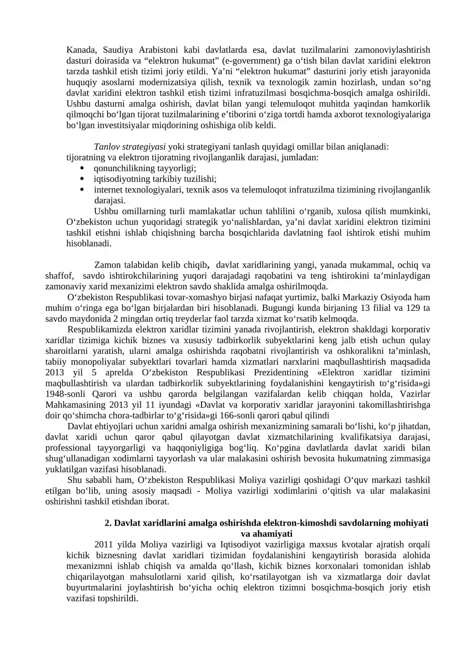 DAVLAT XARIDINING ELEKTRON TIZIMINI ISHLAB CHIQISH STRATEGIYALARI 2
