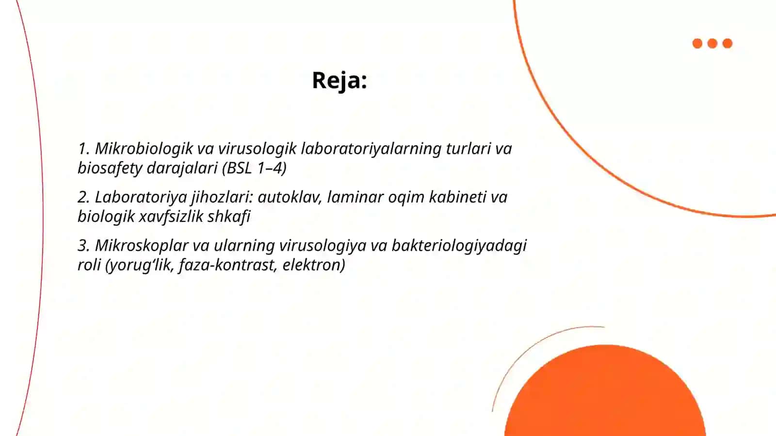 Mikrobiologik, virusologik labaratoriyalar va ularning jihozlanishi 2