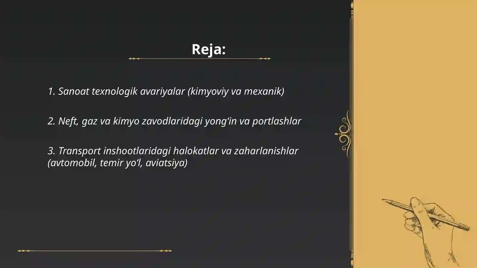 Texnogen, ekologik va ijtimoiy tusdagi favqulodda vaziyatlar va ularning qisqacha tavsifi 2