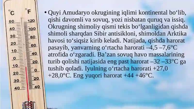 63-IQLIMI, SUVLARI, TUPROQLARI,O‘SIMLIKLARI VA HAYVONOT DUNYOSI 2