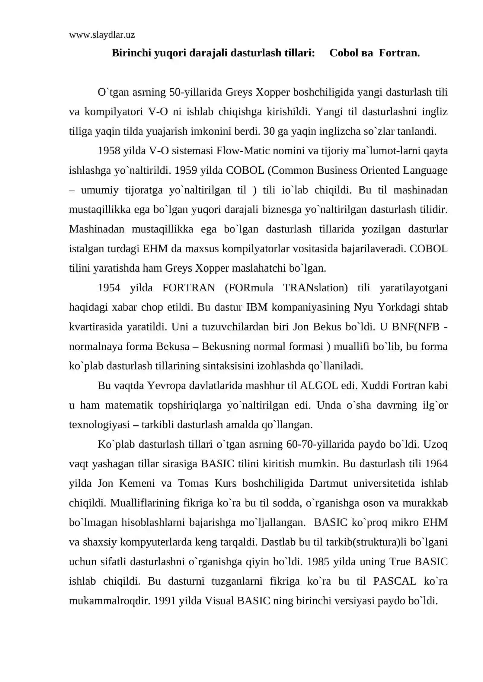 Yuqori darajali dasturlash tillari 2