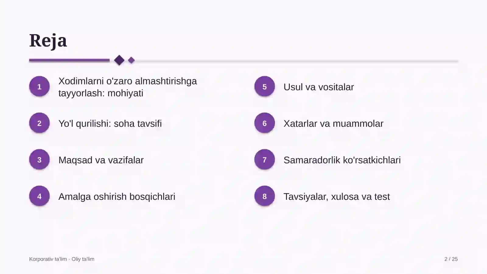 Yo'l qurilishida xodimlarni o'zaro almashtirishga tayyorlash 2