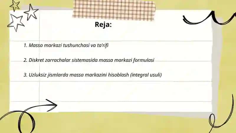 Massa markazi.Massa markazining harakati haqida teorema 2