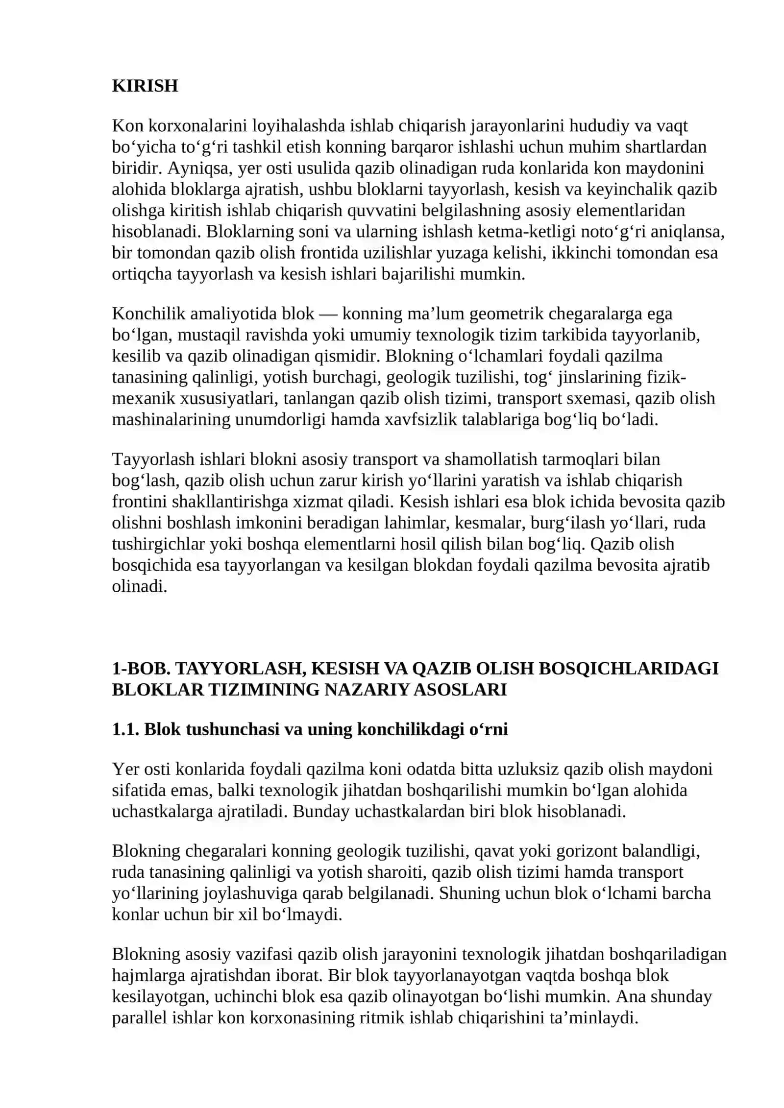 TAYORLASH, KESISH VA QAZIB OLISH BOSQICHLARIDAGI BLOKLAR SONINI ANIQLASH 2