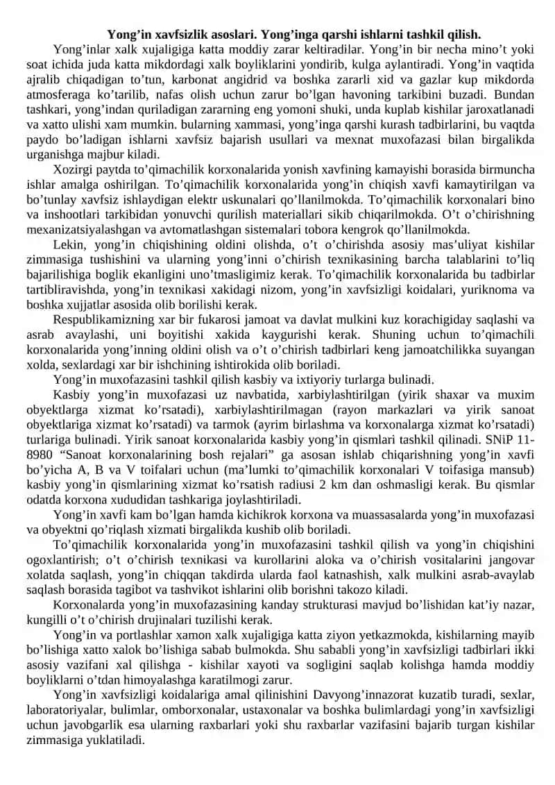 Yong’in xavfsizlikni ta’minlash. Yonuvchi moddalarni xususiyatlari 2