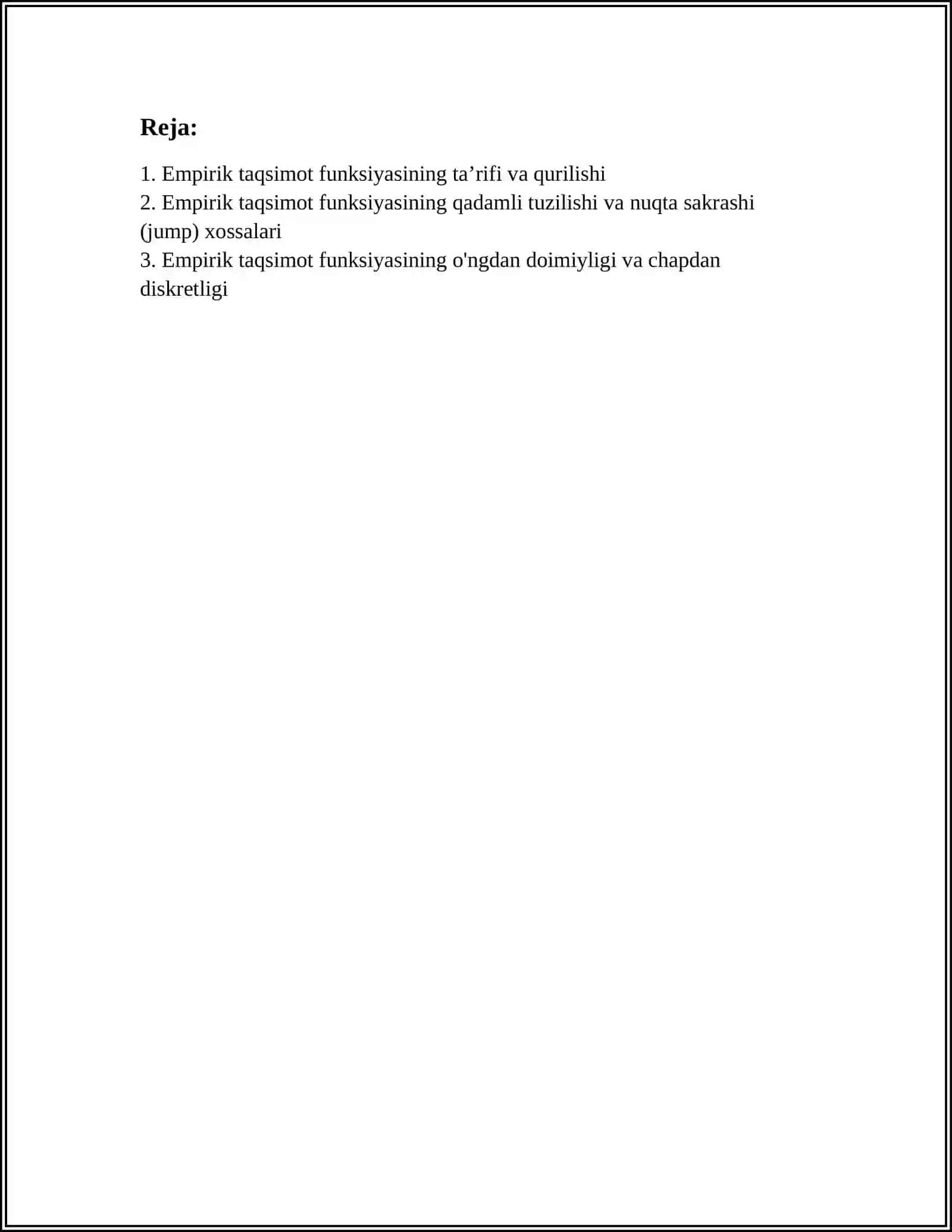EMPTRIK TAQSIMOT FUNKSIYA VA UNING XOSSALARI. EMPTRIK KOʻRSATKICHLAR VA ULARNI HISOBLASH 2