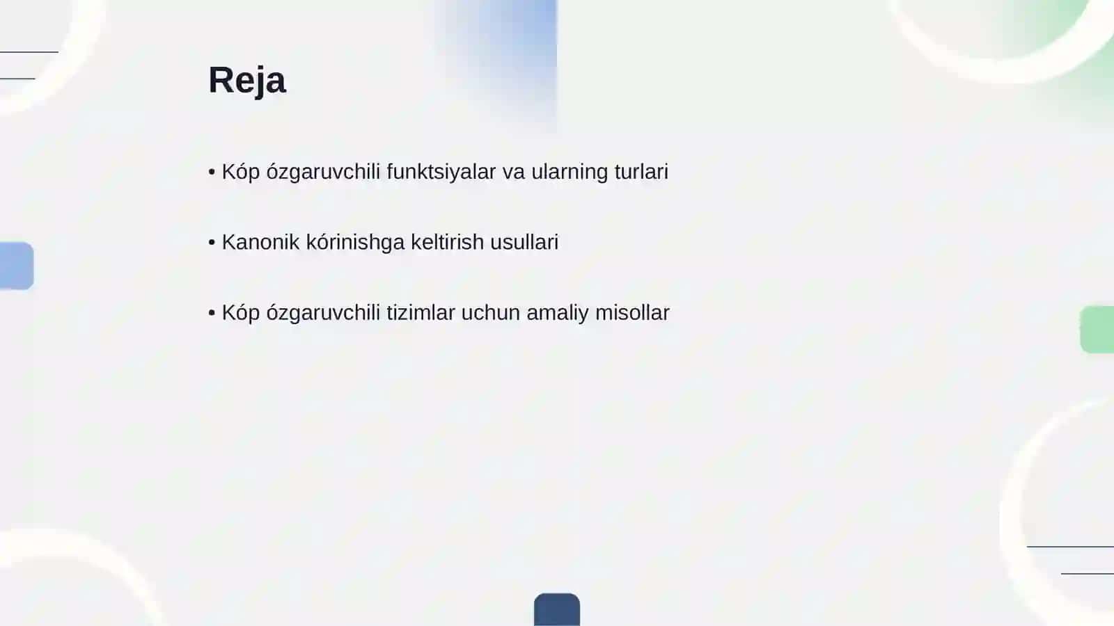 Kóp ózgaruvchili kanonik kórinishga keltirish 2
