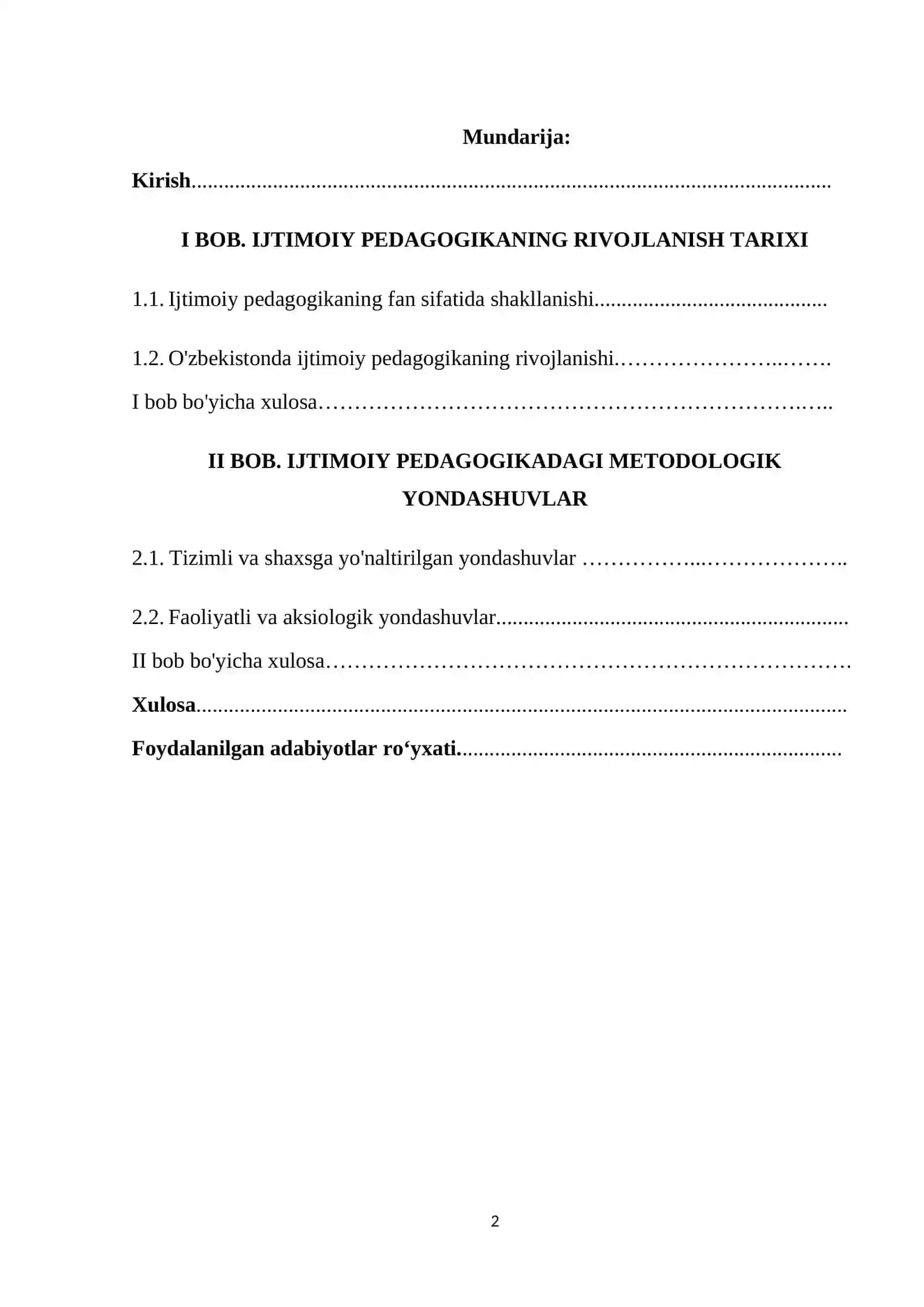 KURS ISHI: “Ijtimoiy pedagogikaning rivojlanish tarixi hamda metodologik yondashuvlar” 2