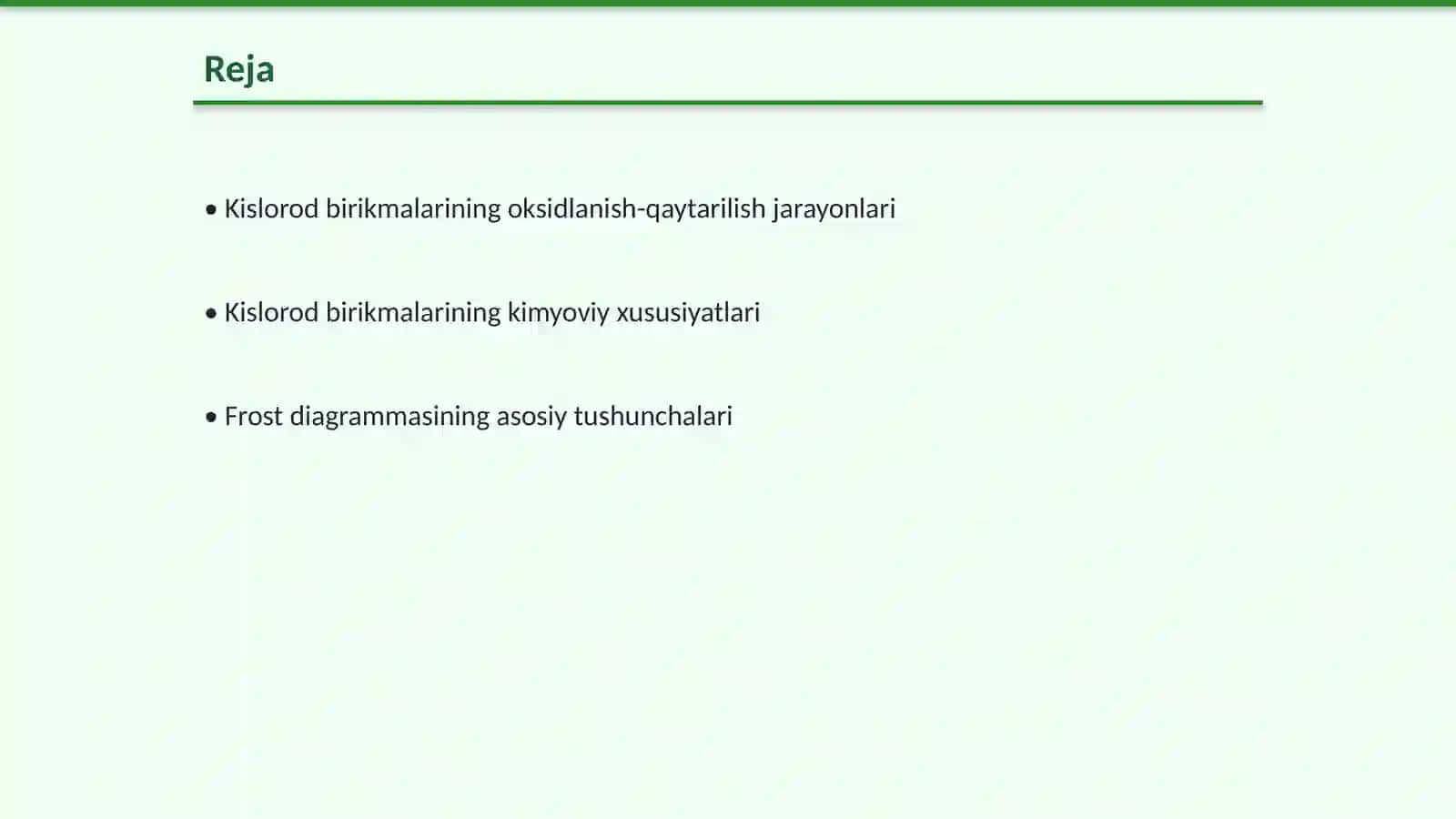 Kislorod birikmalarining oksidlanish-qaytarilish. Frost diagrammasi 2