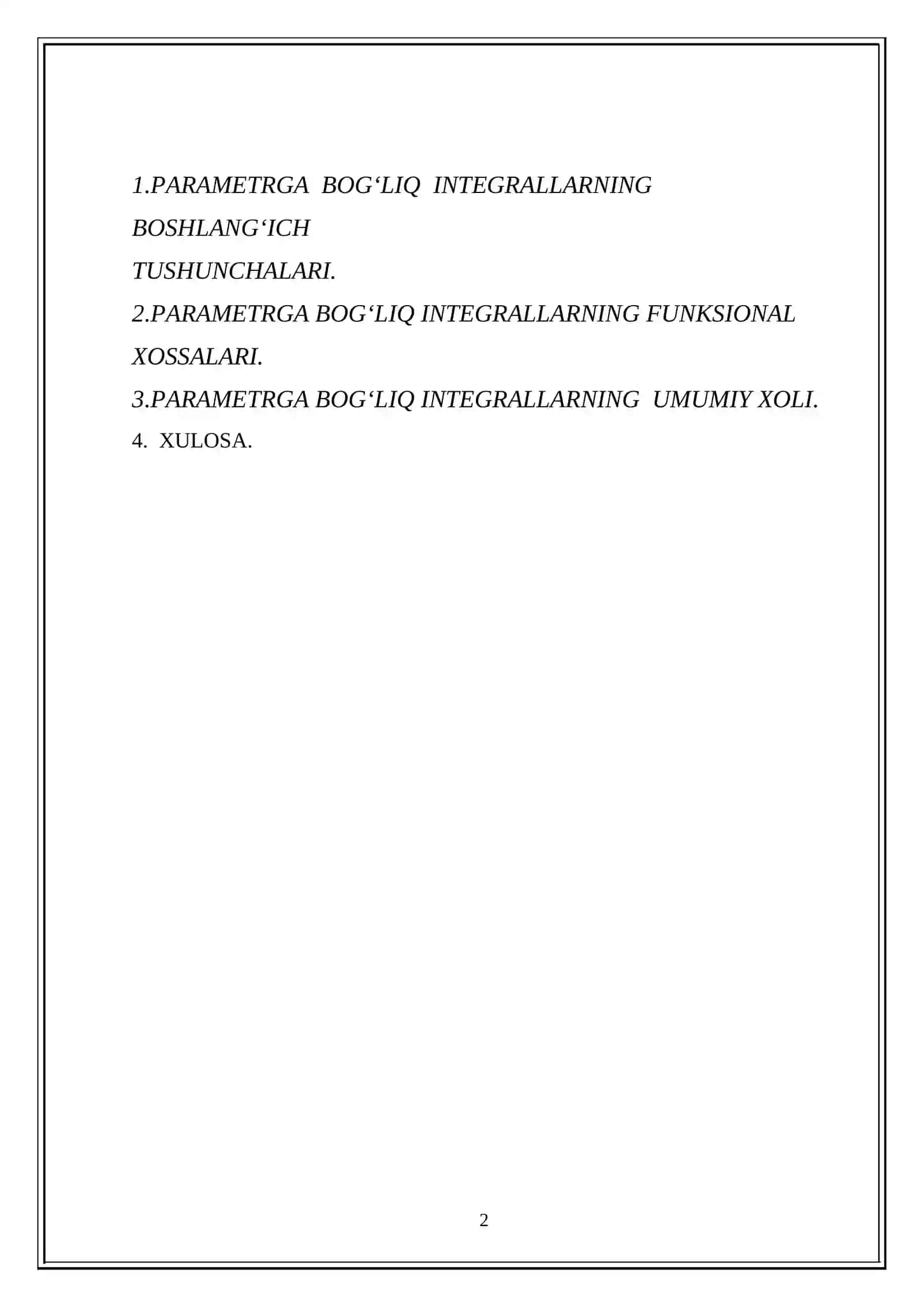 PARAMETRGA BOG‘LIQ INTEGRALLAR 2