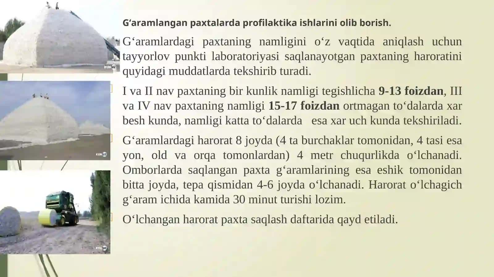 Paxta xom ashyosini g‘aramlashning o‘ziga xos xususiyatlari 2
