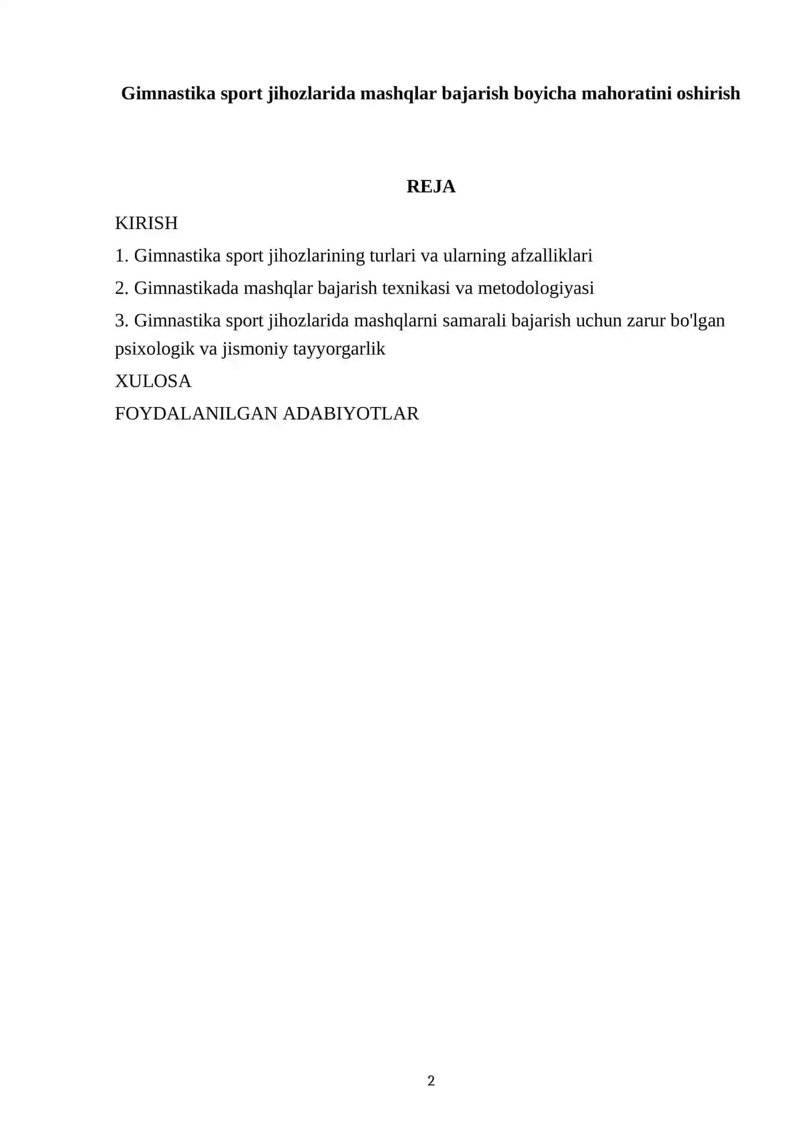 Gimnastika sport jihozlarida mashqlar bajarish boyicha mahoratini oshirish 2