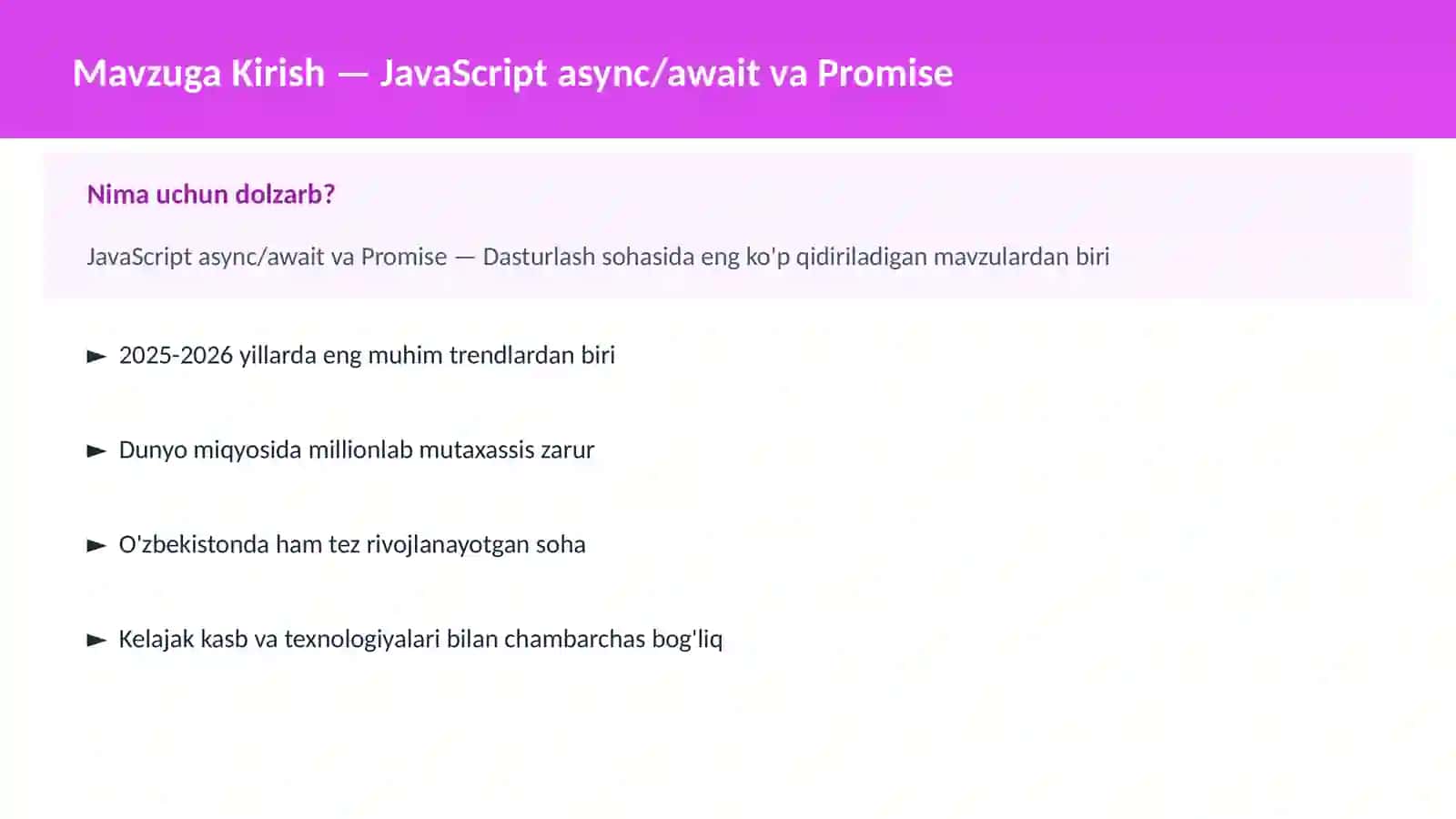 JavaScript async/await va Promise 2