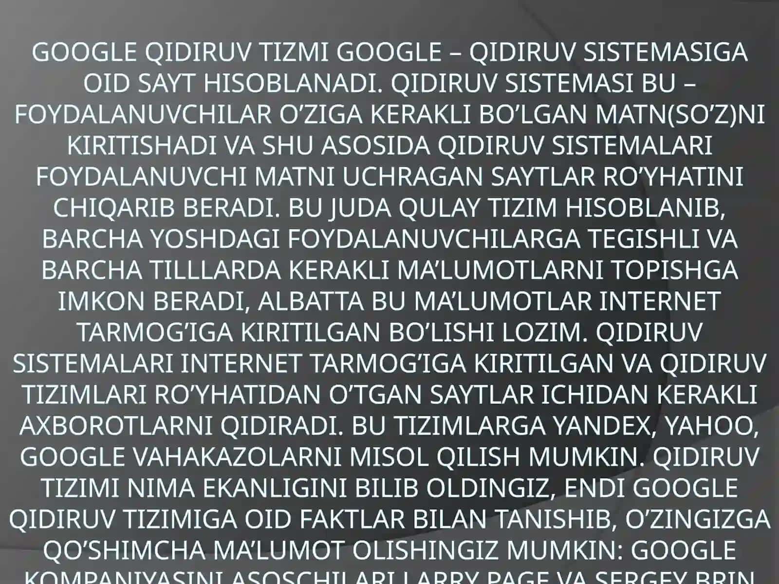 GOOGLE KORPORATSIYASI TARIXI VA XOZIRGIKUNDA JAMIYATDAGI O’RNI 2