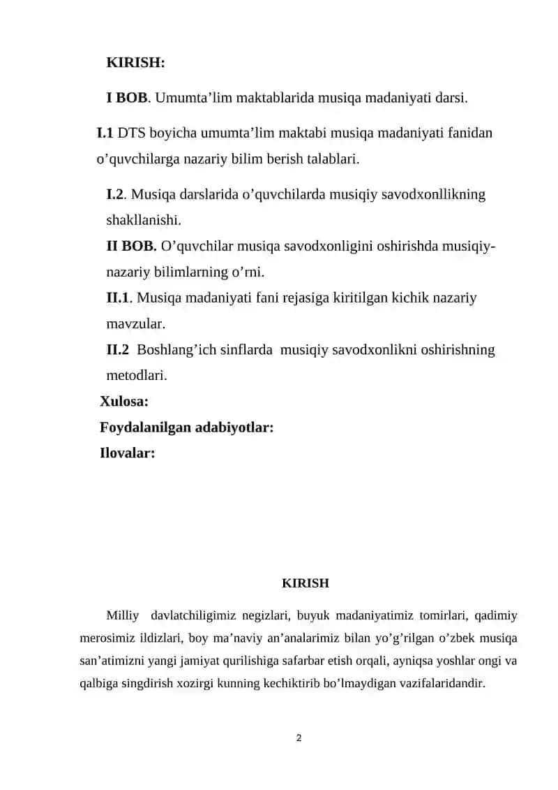 “UMUMTA’LIM MAKTABLARIDA MUSIQA NAZARIYASINI O’QITISH METODIKASI” 2