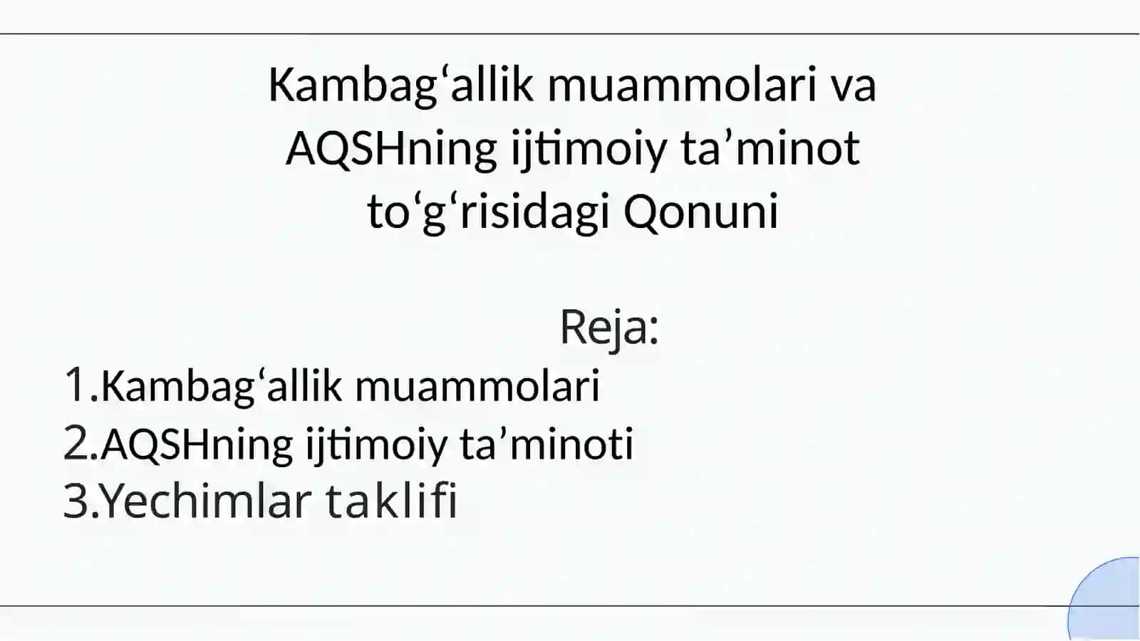 Slayd: Kambag‘allik muammolari va AQSHning ijtimoiy taʼminoti 2