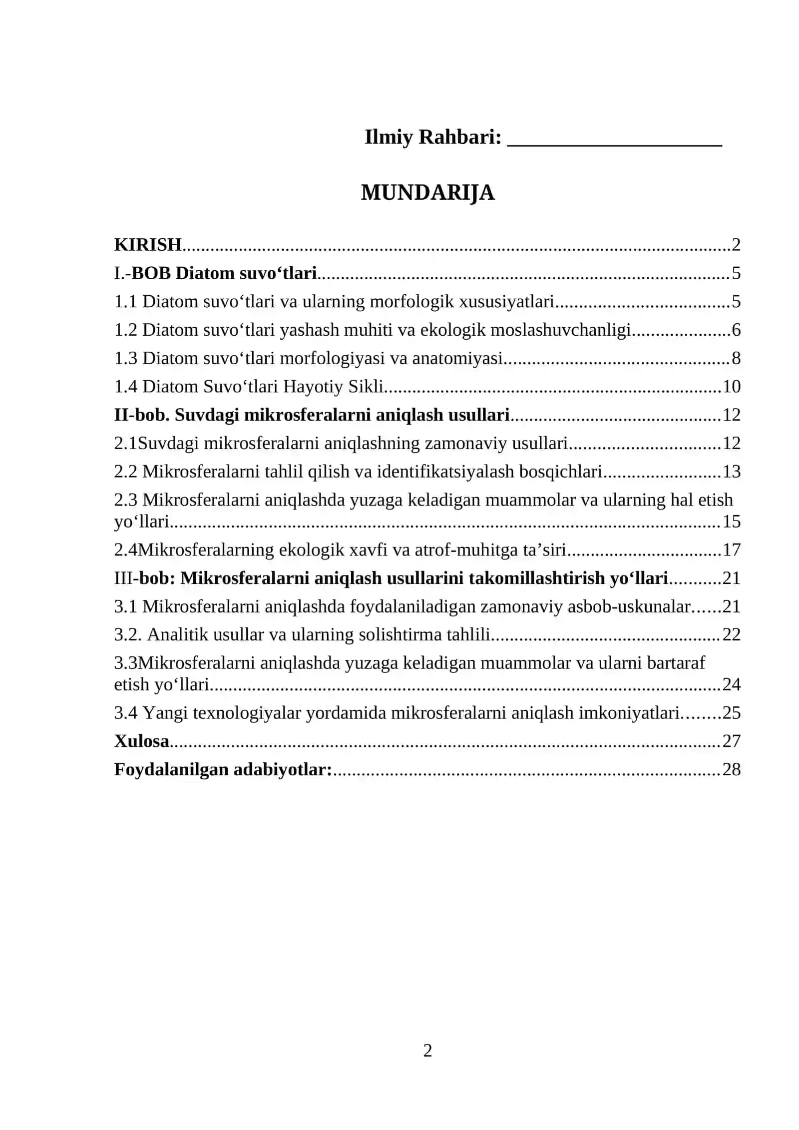 Diatom suvo‘tlari vakillarining tabiatda o‘sishi va rivojlanishini tabiatda kuzatish 2