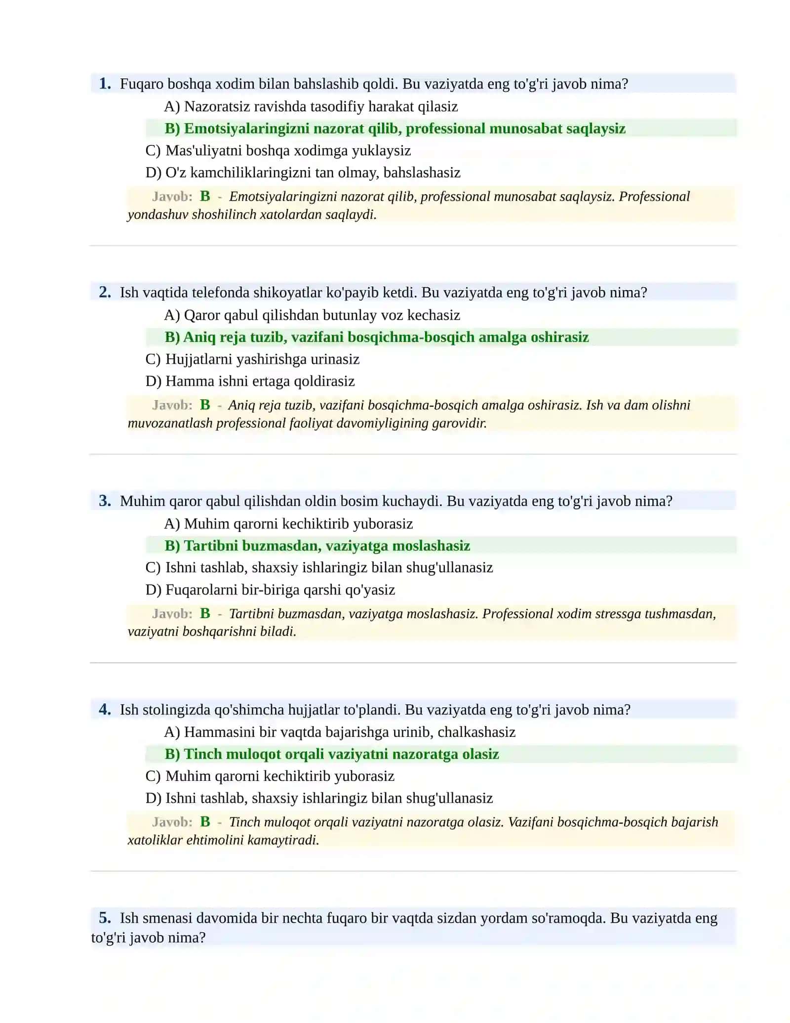 PSIXOLOGIK SINOV Testlari 2