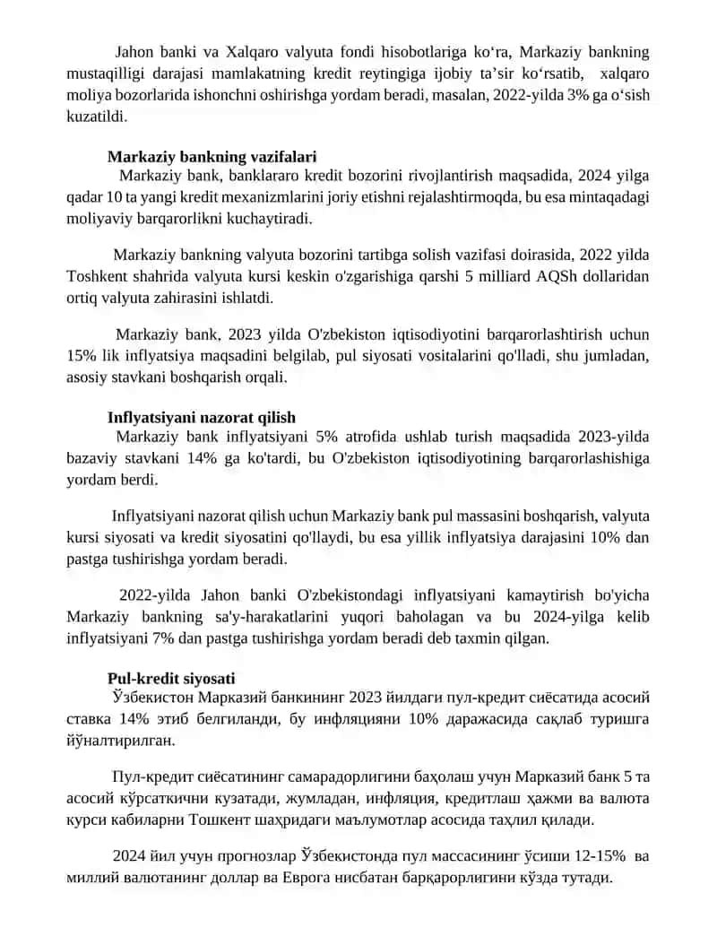 Markaziy bank va uning funksiyalari 2