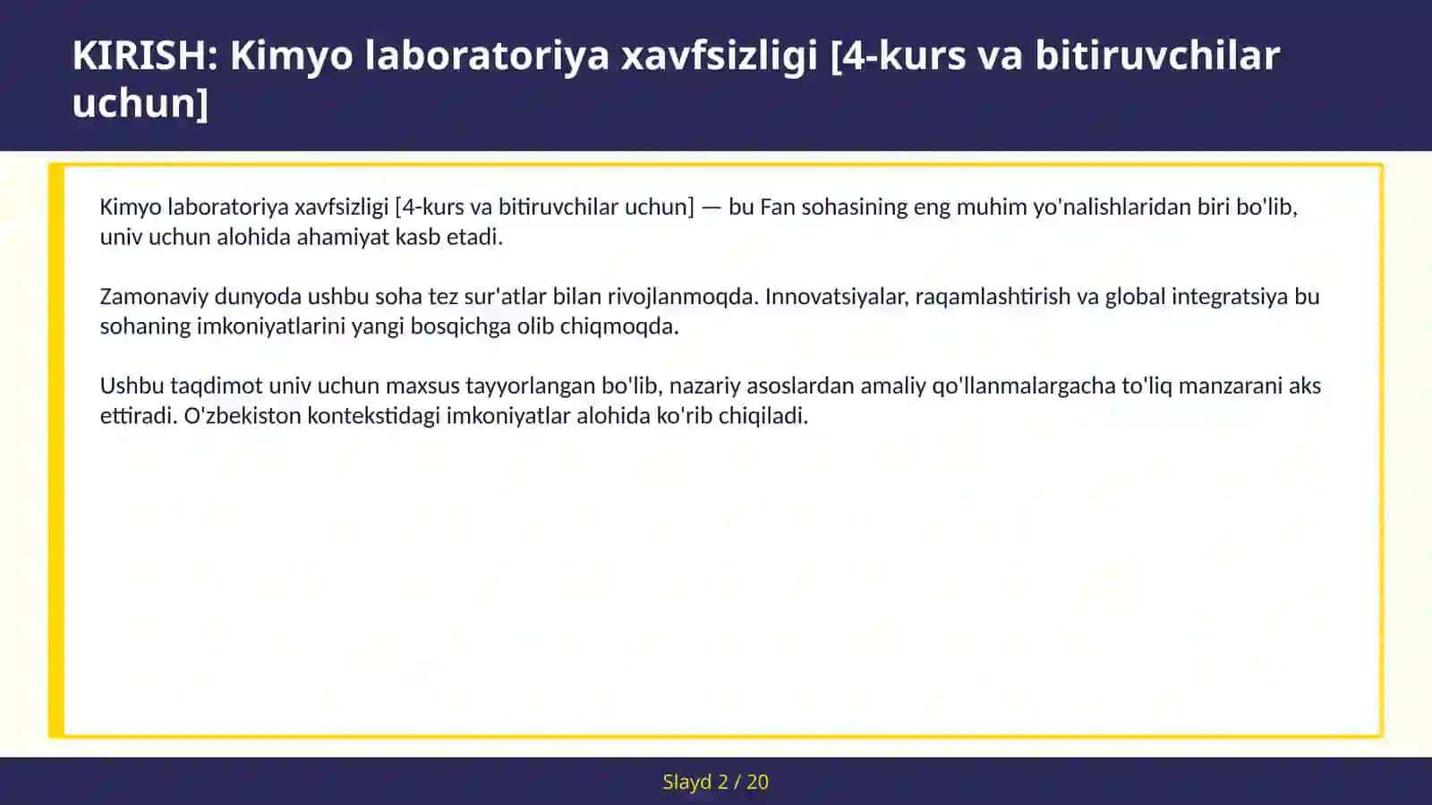 Kimyo laboratoriya xavfsizligi [4-kurs va bitiruvchilar uchun] 2