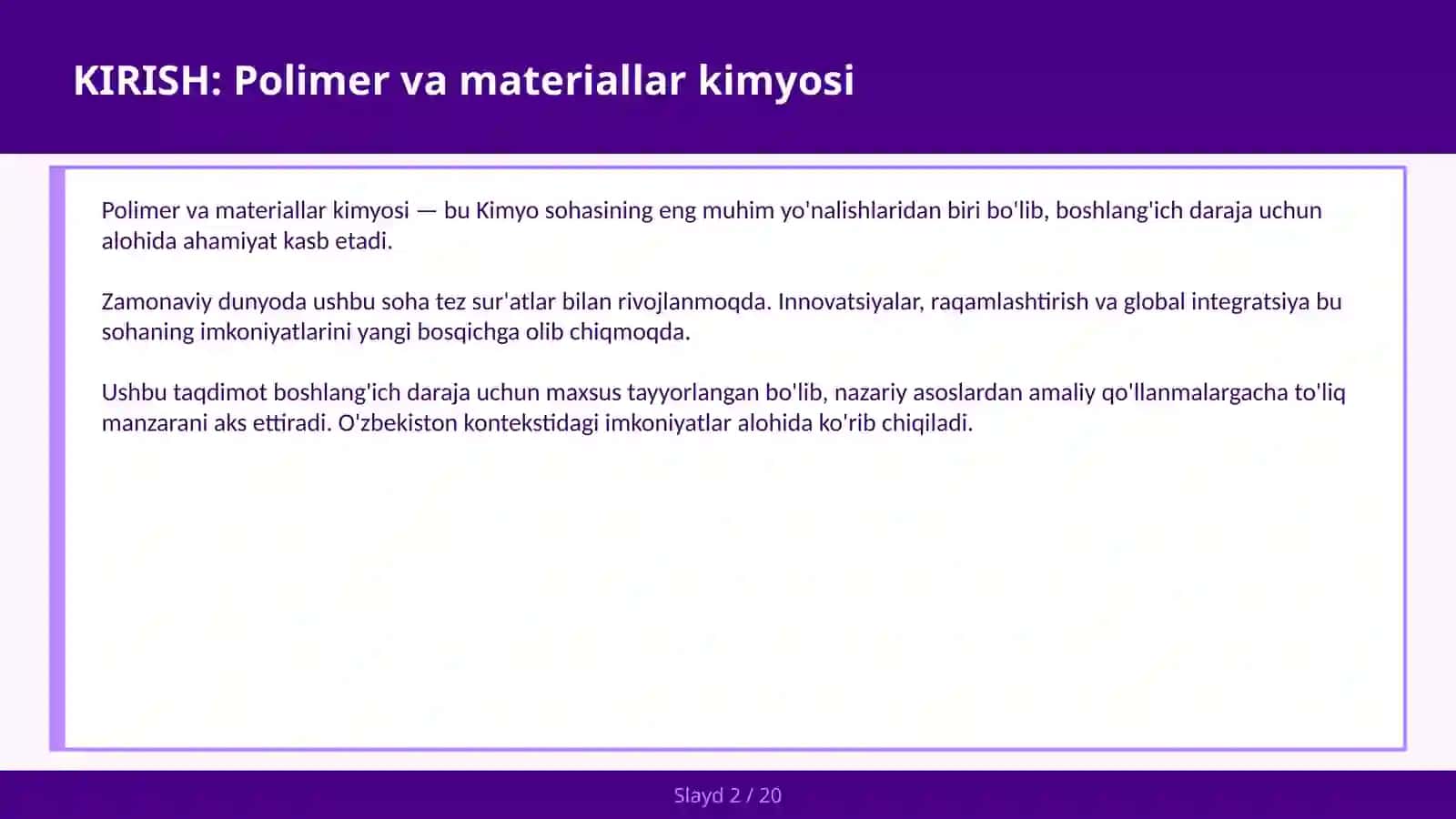 Polimer va materiallar kimyosi 2