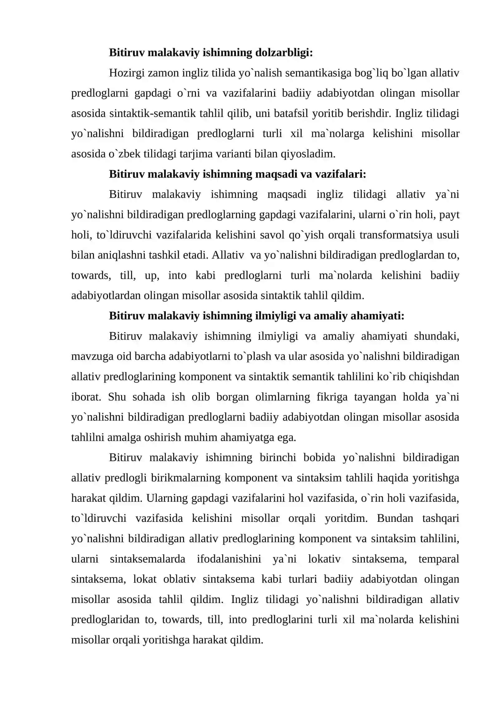 Hozirgi zamon ingliz tilida yo`nalish semantikasiga bog`liq bo`lgan allativ predlogining tahlili 2
