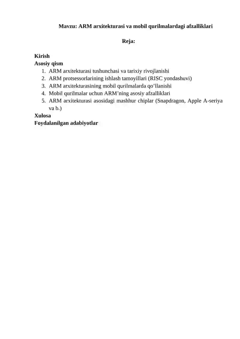 ARM arxitekturasi va mobil qurilmalardagi afzalliklari 2