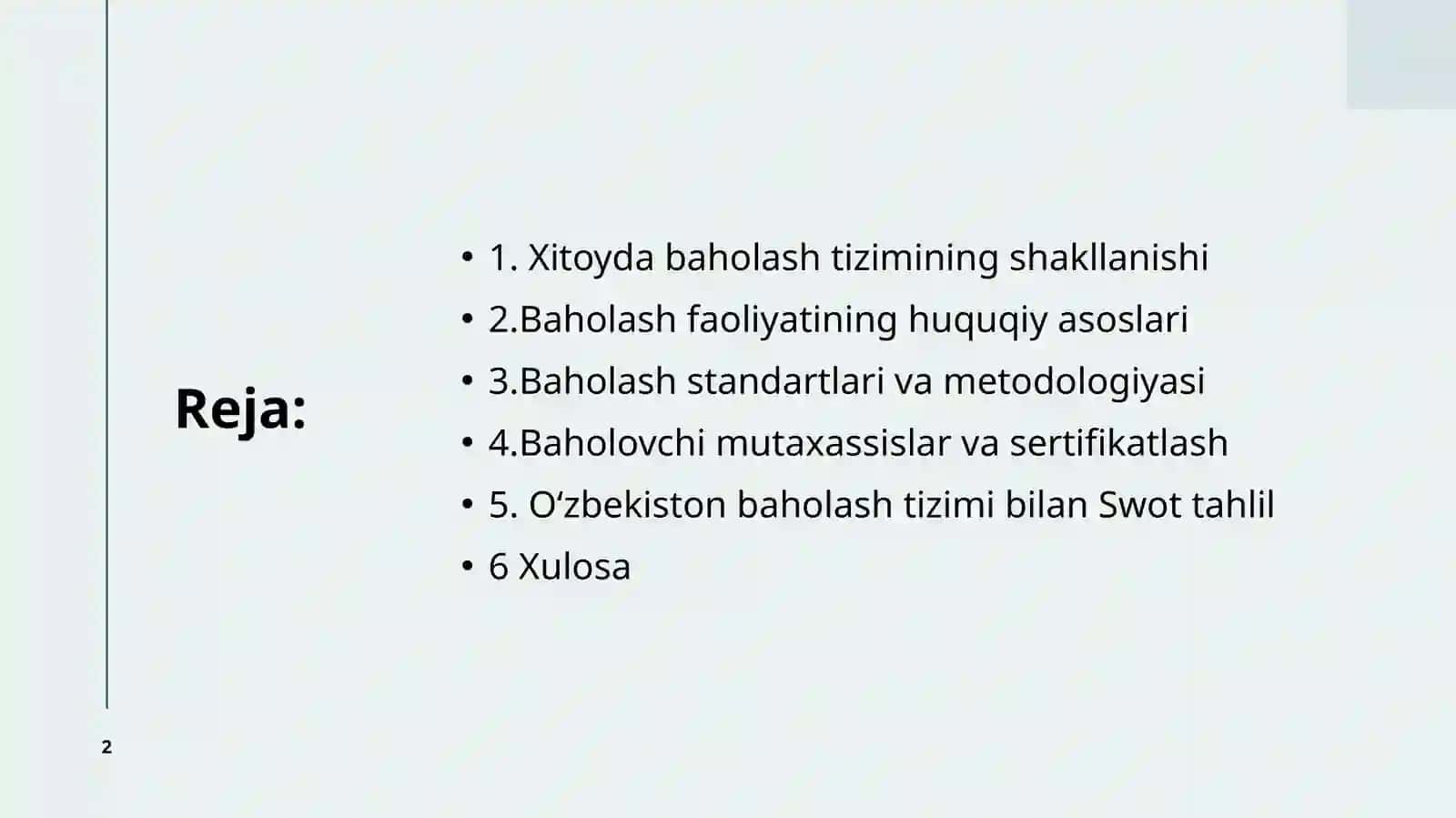 Xitoy baholash tizimi 2