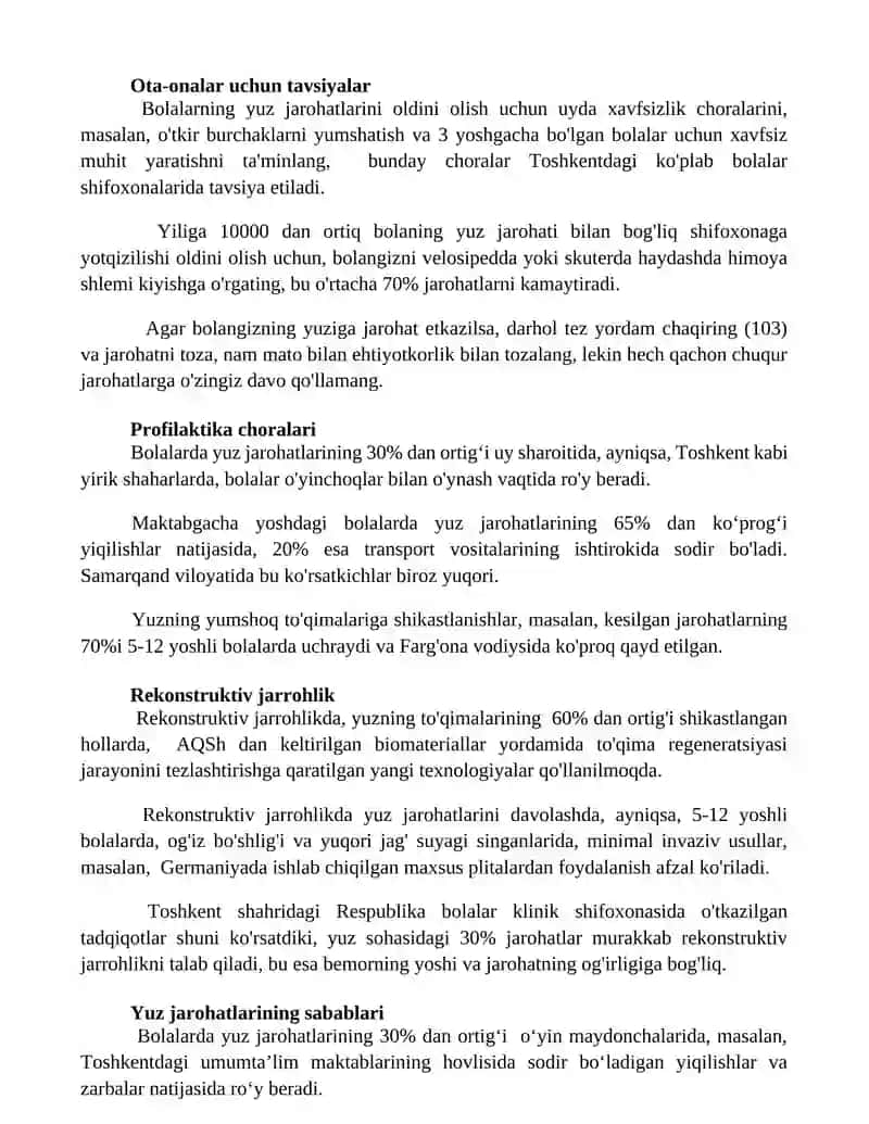 Bolalarda yuz jagʻ sohasidagi jarohatlar 2
