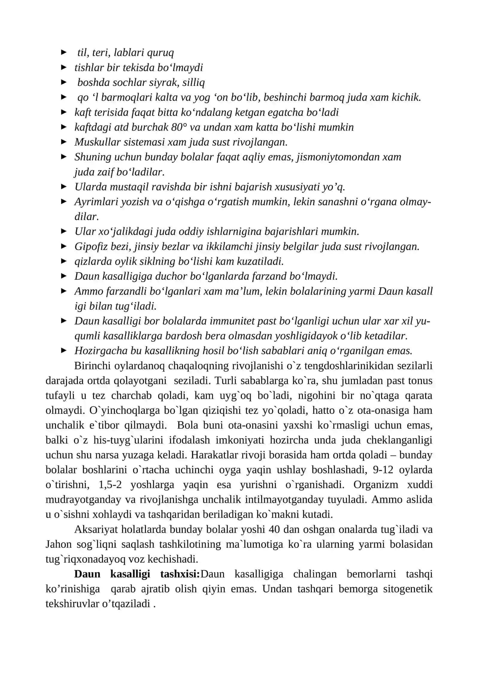 DAUN SINDROMI KELIB CHIQISH SABABLARI, TASHXISI VA PROFILAKTIKASI 2