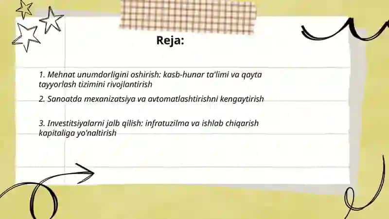 O'zbekistonda ishlab chiqarish omillari samaradorligini oshirish yo'llari 2