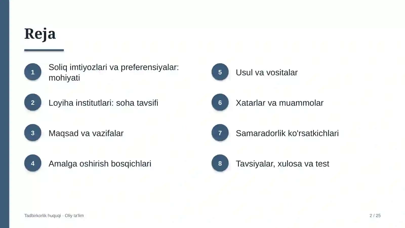 Loyiha institutlarida soliq imtiyozlari va preferensiyalar 2
