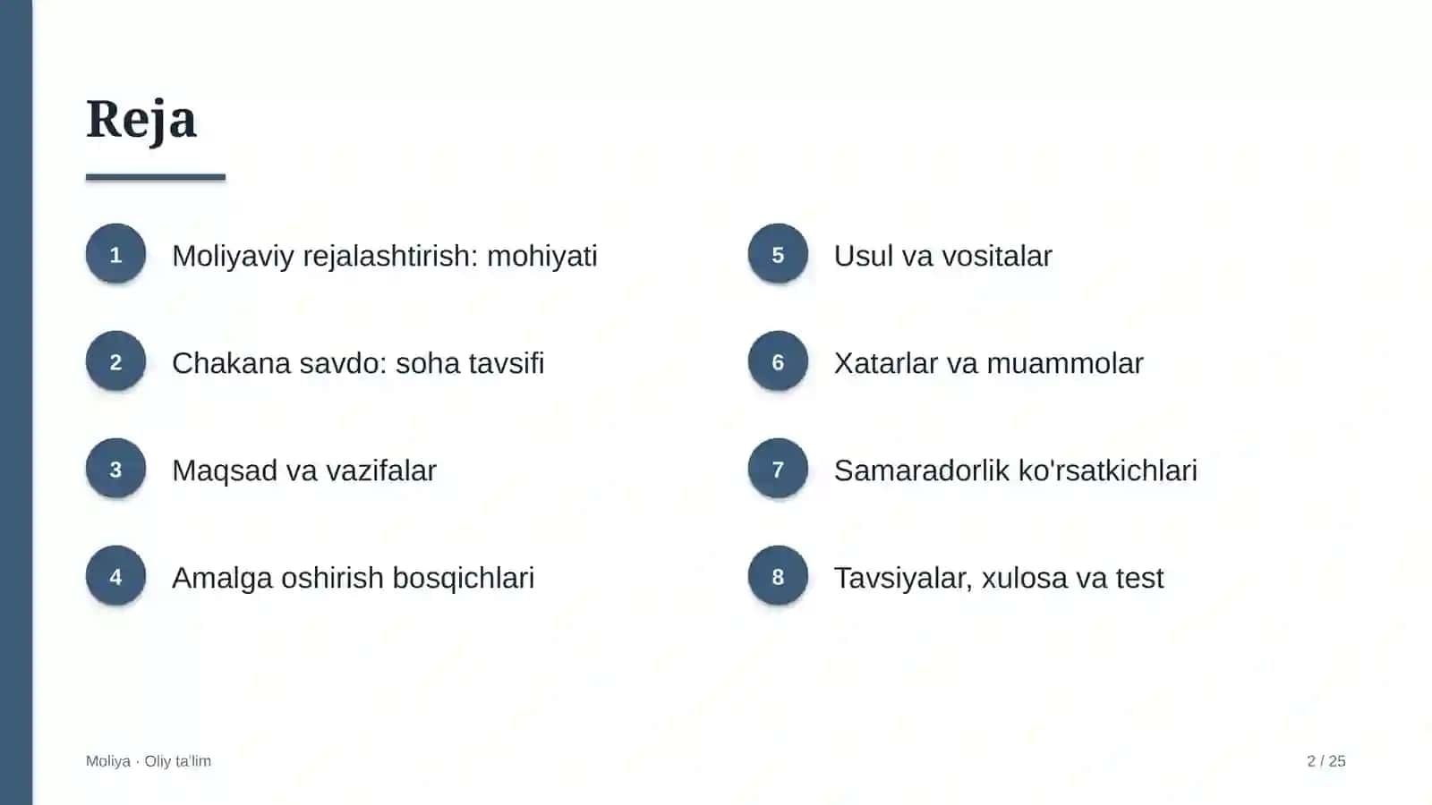 Chakana savdoda moliyaviy rejalashtirish 2